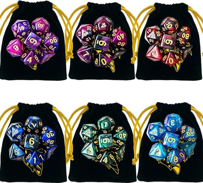DND Dice Set 42 Pcs Polyhedral Dungeons and Dragons Rolling Dice for D&D RPG MTG Table Games Dice Bulk with Colorful Drawstring Bags and Dice Tray (Star)