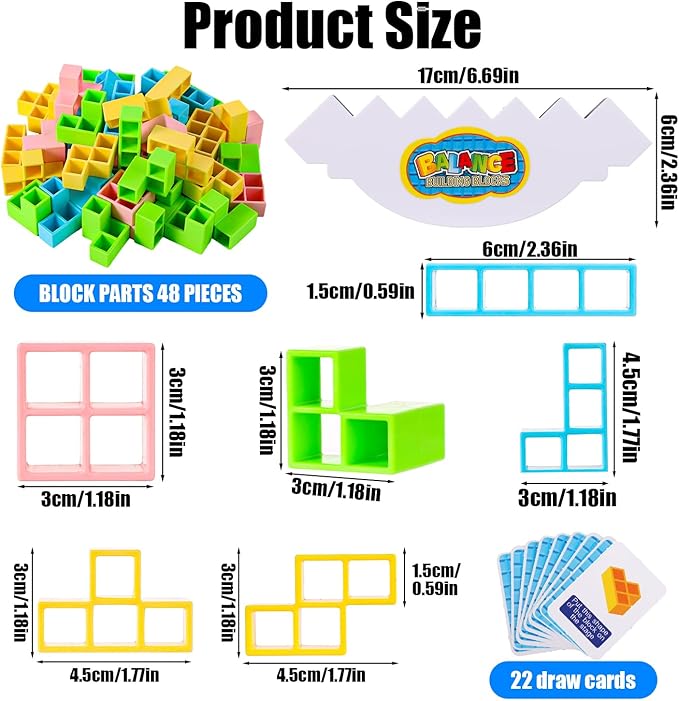 LUTER 48pcs Tower Balance Stacking Blocks Game, Balance Blocks Stacking Game Set Board Games for Kids and Adults Board Games for 2 Players Home Games Parties Travel (Macaron Color)