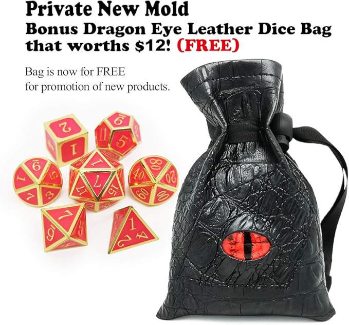 Haxtec Glow in The Dark Metal DND Dice Set Gold Pink D&D Dice for Dungeons and Dragons-Gold Glowing Red/Cream Pink
