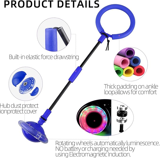 Blackma Ankle Skip Ball for Kids - Portable Foldable Colorful Flash Wheel Swing Ball, Outside Game Toys for Kids Indoor & Outdoor, Birthday Gift for Boys & Girls Age 5 6 7 8 9 10 Years Old (Blue)