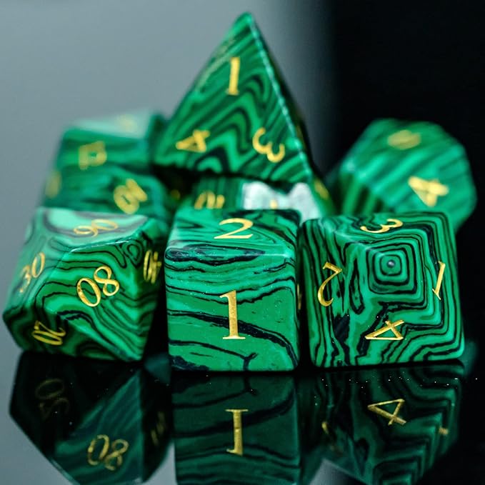 UDIXI Malachite Stone Dice Set D&D 7PCS Gemstone Dice Polyhedral DND Dice with Gift Case for Dungeons and Dragons Role Playing Games Tabletop Games