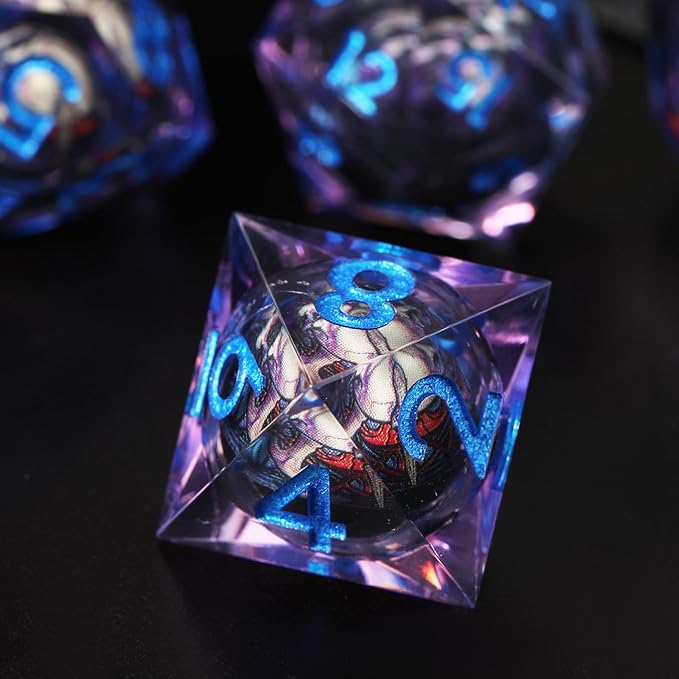 7pcs Skull Resin DND Dice Set Sharp Edged Polyhedral RPG Dice for Dungeons and Dragons, Dragon Eye Gift Bag (Mauve Blue)