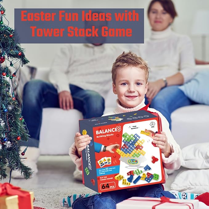 64 Pcs Tetra Tower Stack Game, Team Tower Balancing Games, Balance Stacking Blocks Game for Kids Adults Family Night, Party Indoor Activities, Educational STEM Toys for Ages 6+