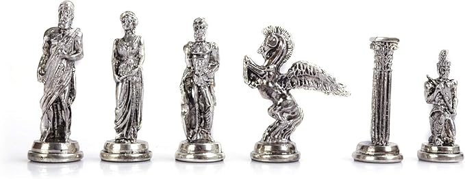 Medium Mythologic Pegasus Metal Chess Set for Adults,Handmade Pieces and Natural Solid Wooden Chess Board with Storage Inside King 3.35inc