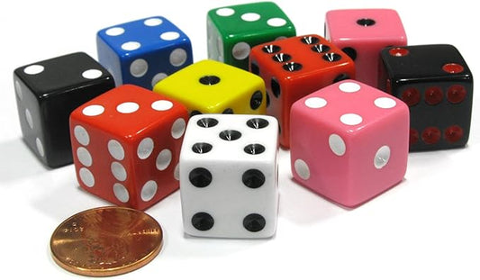 Koplow Games Set of 10 D6 16mm Assorted Dice-White Blue Green Yellow Pink(2) Black(2) Red(2)