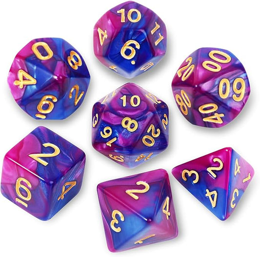 DND Polyhedral Dice Set with a Black Dice Bag for D&D RPG MTG Role Playing Table Games RPG Polyhedral Dice for Dungeon and Dragons Playing Games 7-Die Set (Blue&Purple Dice)