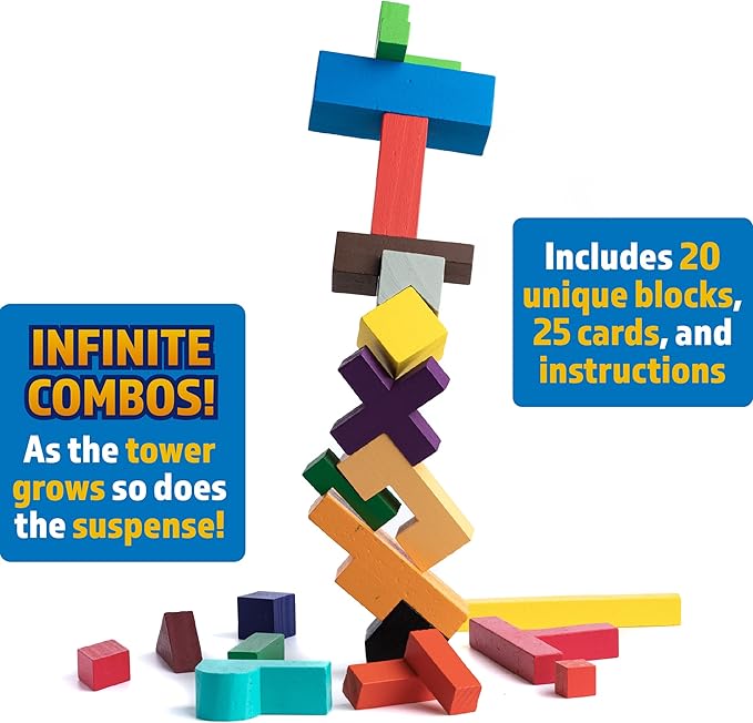 Continuum Games Build Up: The Classic Block Stacking Game 20 Block Tumbling Tower Balancing Game 2-6 Players Ages 8 and Up