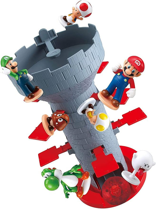 Epoch Games Super Mario Blow Up! Shaky Tower Balancing Game - Tabletop Skill and Action Game with Collectible Super Mario Action Figures (Pack of 6)