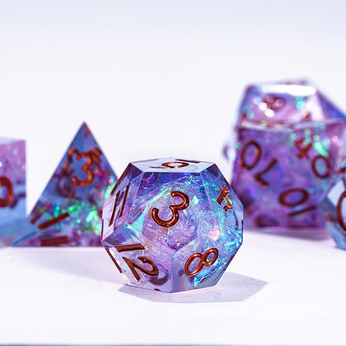 7PCS DND Dice Set,Transparent Sharp Edge Dice Set D&D RPG Polyhedral Die,for Dungeons and Dragons TTRPG Games Roleplaying Games Pathfinder,with Gift Box(Pink with Blue)