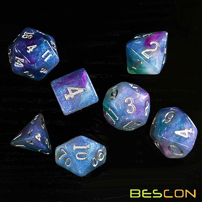 Bescon Magical Stone Dice Set Series, 7pcs Polyhedral RPG Dice Set Dragon Eyes, Polybag Packing