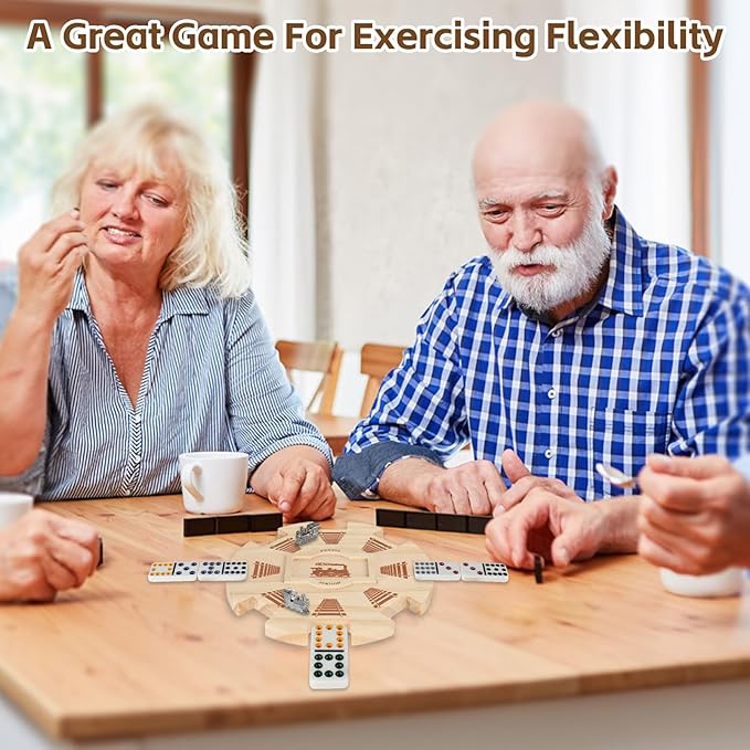 Mexican Train Dominoes Wooden Hub (8 Player)- Premium Pine with Felted Bottom, Durable Game Centerpiece, Ideal Board Game Accessory