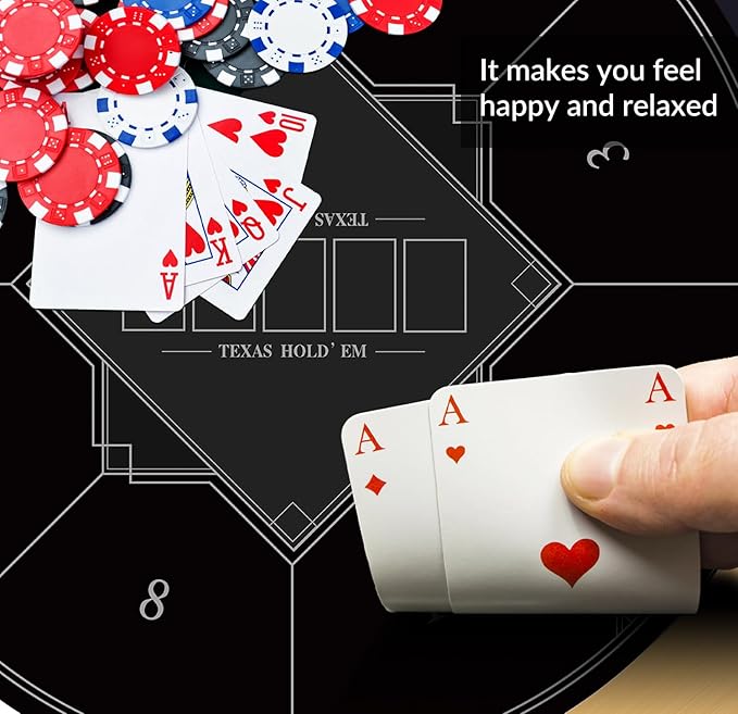 nuveti 24/31/47/55/63inch Round Poker Mat for Texas Holdem | Portable Poker Table Top with Art Deco Layout Print 6-8 Player Game Layout Mat to Play Cards, Poker Games, Blackjack, Casino