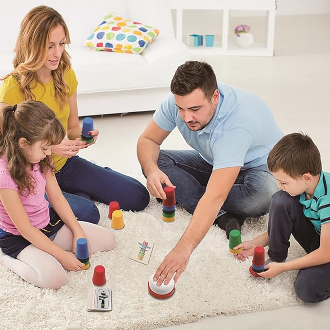 Quick Cups Games for Kids Intellectual Flying Stack Cups,Stacking Cups Games Parent-Child Interactive Game with 24 Picture Cards, 30 Cups