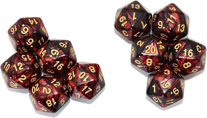 SmartDealsPro 10-Pack 20 Sided Dice D20 Polyhedral Dice for DND RPG MTG Table Game (Black-Red)