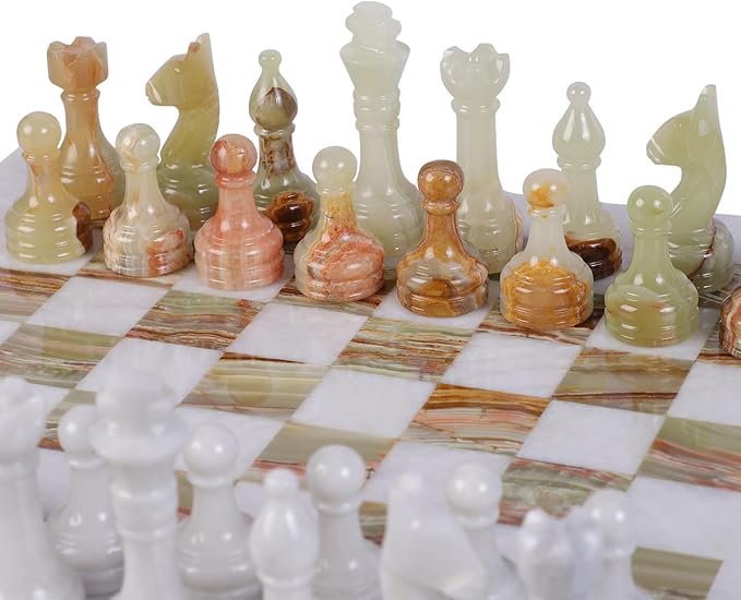15 Inch Luxury Chess Set Classic Chess Boards for Adults with Handcrafted Stone Board & Marble Chess Pieces Ideal for Home Decor