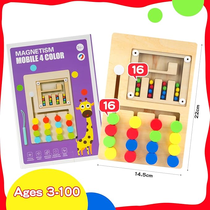 Wooden Color Matching Puzzle Toys Montessori Toys for 3+ Years Old Brain Teasers Game Develop Minds Board Game Travel Activity for Boy Girl Ideal Christmas Birthday Gifts(4 Color)