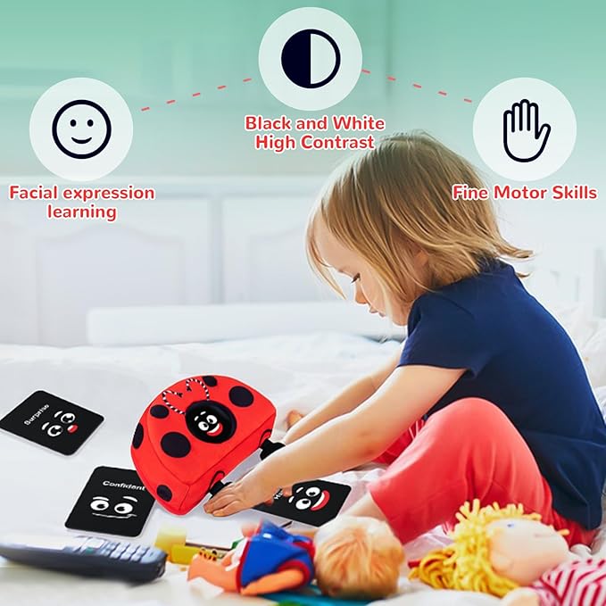 teytoy Social Emotional Learning Toy with Emotion Cards, Funny Ladybug Shape Expressions Matching Educational Montessori Toys for Preschool Learning Activities for Kids Ages 1-3 Years