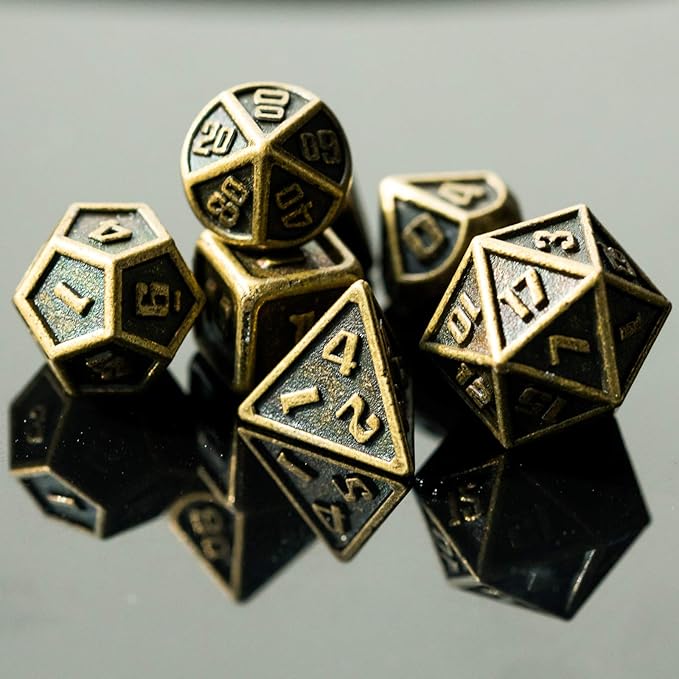 UDIXI 10mm Mini Metal DND Dice Set 7-Die Polyhedral RPG Dice for D&D Dungeons and Dragons Role Playing Game. (Bronze)