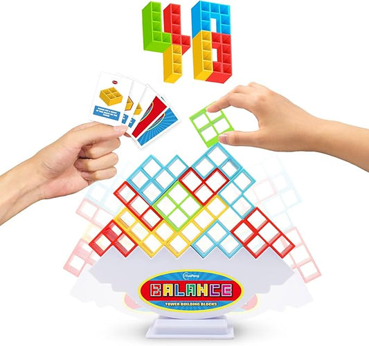 iYuePeng 48Pcs Drop Tetra Balance Tower Game - Fun Stacking Building Blocks for Kids Age 3+ - Develops Dexterity, Patience, and Fine Motor Skills