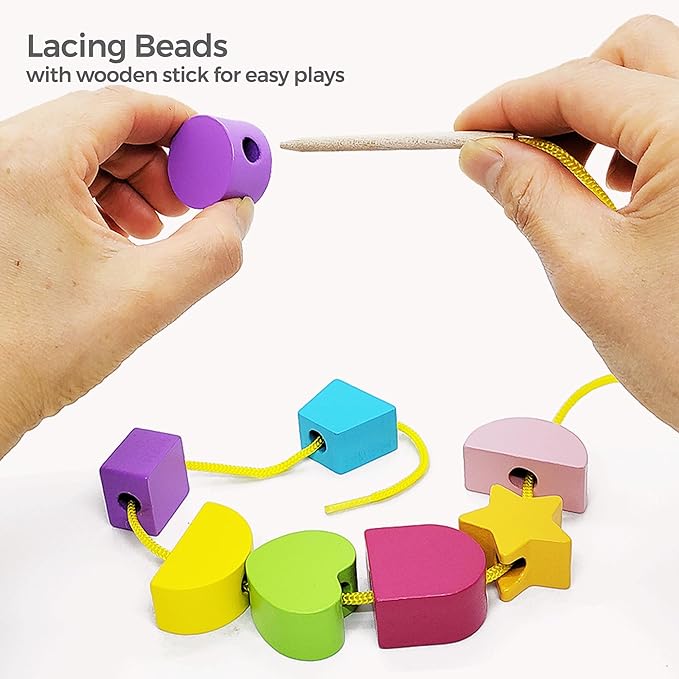 Jispring Puzzle Games for Dementia, 3-in-1 Color Matching Shapes, Wooden Shape Sorter for Alzheimers, Beads Sequencing for Elderly, Fidget Sensory Toys for Seniors, Keeping Hands Busy, Anxiety Relief