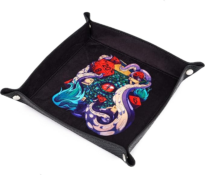 3 in 1 DND Dice Tray with Two Dice Cup Set, PU Leather Portable Folding Dice Rolling Tray for RPG Board Games and Pub Party Games