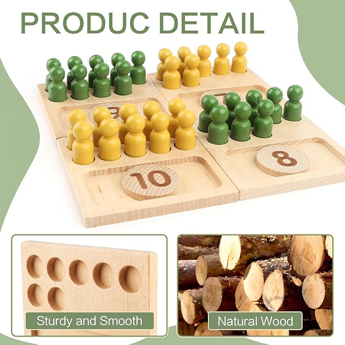 DINORUN Educational Toys for 3 4 5 Year Old Boy Girls Gifts - Preschool Learning Math and Numbers for Toddler 3+ - Math Manipulatives for Kids 3-6 - Montessori Wooden Counting Peg Board Materials