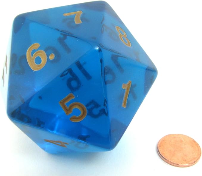 Koplow Games Jumbo Dice Transparent Sapphire/Gold 55mm Countdown D20