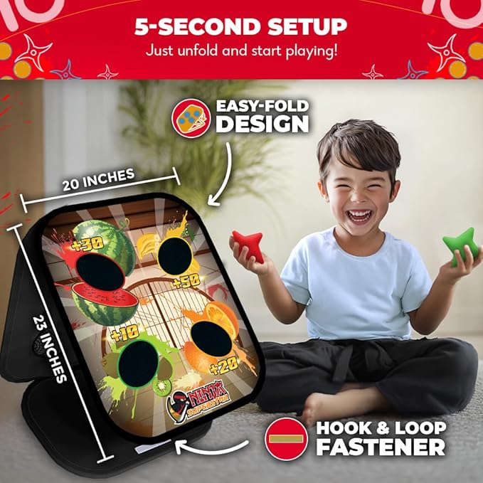 SWOOC Games - Ninja Superstar™ | 2-in-1 Corn Hole Games for Kids | 5-Second Setup | Ninja Toys for Boys | Bean Bag Toss Game for Kids | Cornhole Game Set Outdoor | Outdoor Toys | Throwing Star
