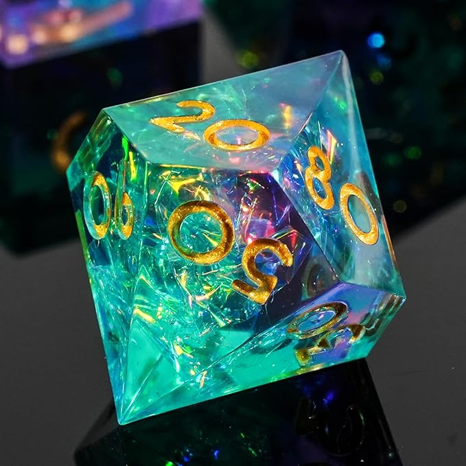 DND Dice Set Dungeons and Dragons Dice Sharp Edged Dice Set of 7 DND Faceted Dice Golden Numbers and Beautiful Iron Box Perfect for Dungeons & Dragons RPG and Board Game(Cyan Purple)