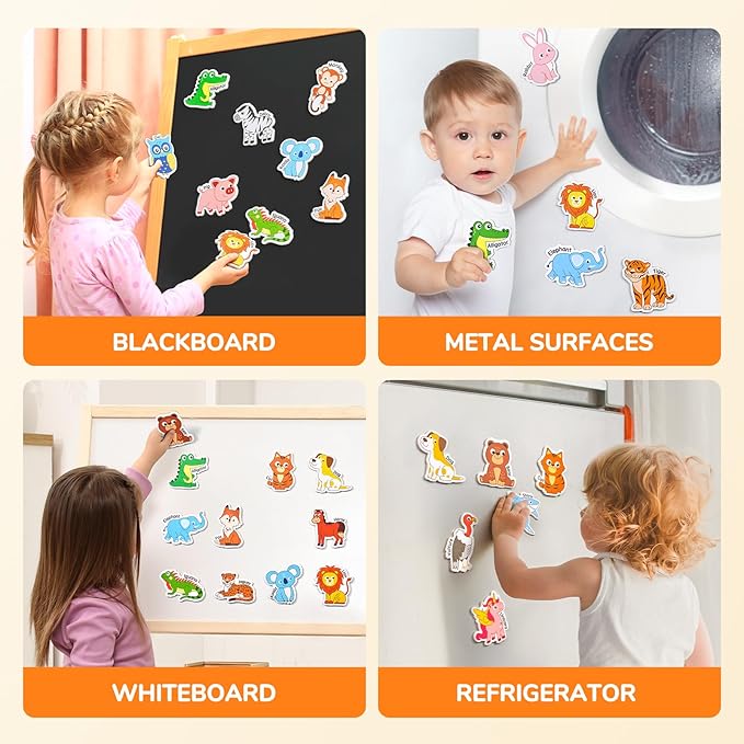 JoyCat Wooden Fridge Magnets for Toddlers – 26 Cute Animals & Uppercase Letters, Large Refrigerator ABC Alphabet Magnets Set for Kids, Preschool Learning Spelling Alphabet Gifts Toy for Ages 2+