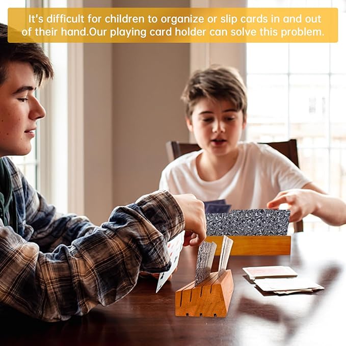 Card Deck Stand Set of 2 Playing Holder for Kids Elder Wood Racks Tray for Organizing on Game Bridge Holders Adults Uno Five Crowns Canasta(Upgrade Orange)