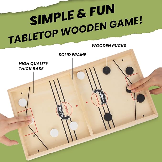 16 in Fast Sling Puck Game,Wooden Hockey Super Foosball Table,Desktop Battle Parent-Child Interaction Winner Slingshot Game,Adults and Kids Family Toys
