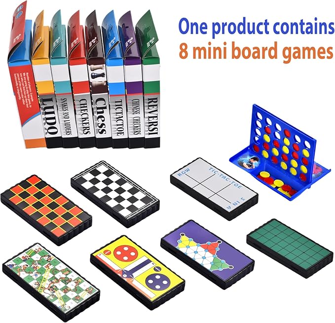 8-in-1 Mini Magnetic Chess Game Set with Portable Folding Magnet Board Pocket Games, Family Trips Camping Activities Party Games for Kids and Adults