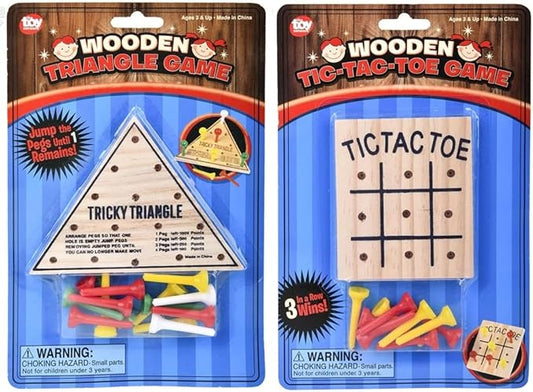 Wooden Peg Tic Tac Toe and Triangle Games | 2 Pc Set | Individually Packaged Stocking Stuffers and Toys