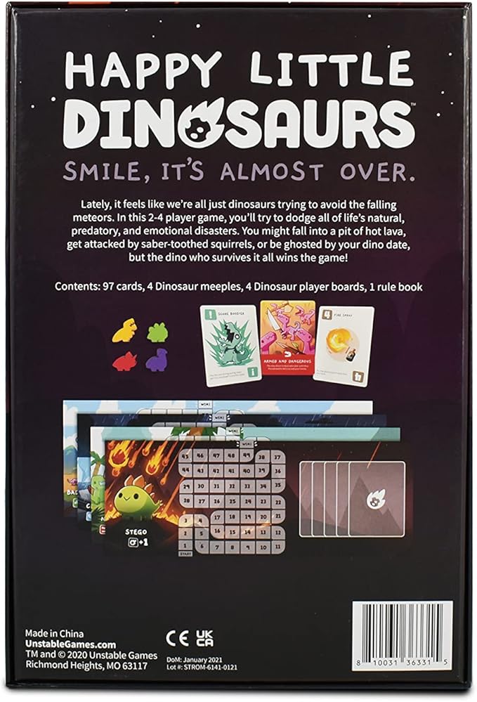 Happy Little Dinosaurs Base Game - Competitive Sabotage Funny Card Game For Kids, Teens, Adults - 2-4 Players, Hand Management