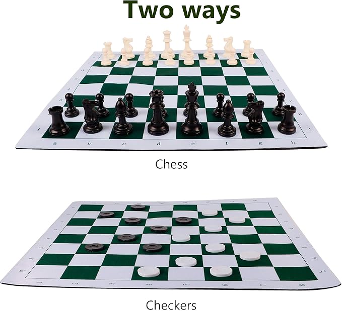 Juegoal 20" Portable Chess & Checkers Set, 2 in 1 Travel Board Games for Kids and Adults, Folding Roll up Chess Game Sets, Extra 26 Checker Pieces, Tournament Thick Mousepad Mat with Storage Bag