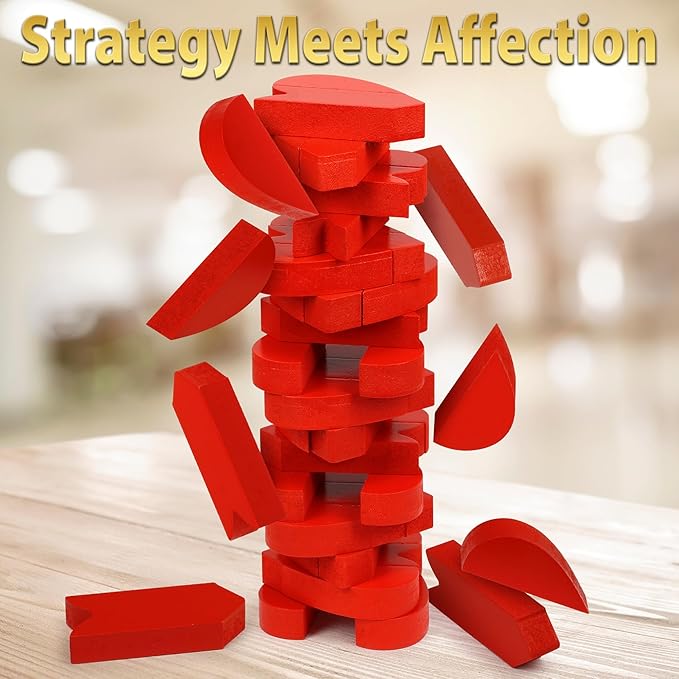Funwares Wooden Blocks Stacking Game, Tumbling Tower and Balance Game, Family & Party Fun, Game for Kids and Adults, Ages 6+,The Enchanting Heart-Shaped Wood Blocks Stacking Game