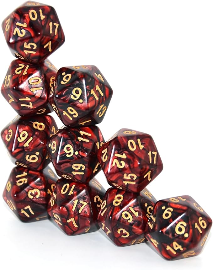 SmartDealsPro 10-Pack 20 Sided Dice D20 Polyhedral Dice for DND RPG MTG Table Game (Black-Red)