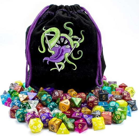 Wiz Dice DND Dice Set - 140 Pieces Total (20 Sets of 7 Dice in Unique Colors) & Storage D&D Dice Bag-Polyhedral Role Playing Dice - Perfect DND Accessories for TTRPG Dice Games - Bag of Devouring