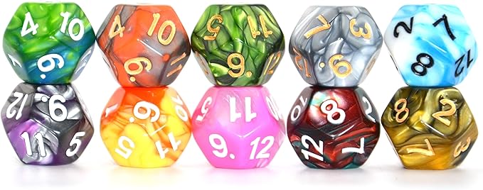 SmartDealsPro 10-Pack D4 D6 D8 D10 D12 Multi Colored Polyhedral Dice for for Dungeons and Dragons DND RPG MTG Table Games (Double Color, D12)
