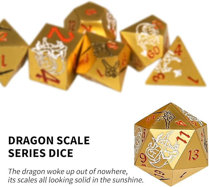 Metal DND Dice Set, Dragons and Warriors DND Dice 7-pcs Metal Polyhedral Dice Set for Dungeons and Dragons RPG MTG Table Games (Gold)