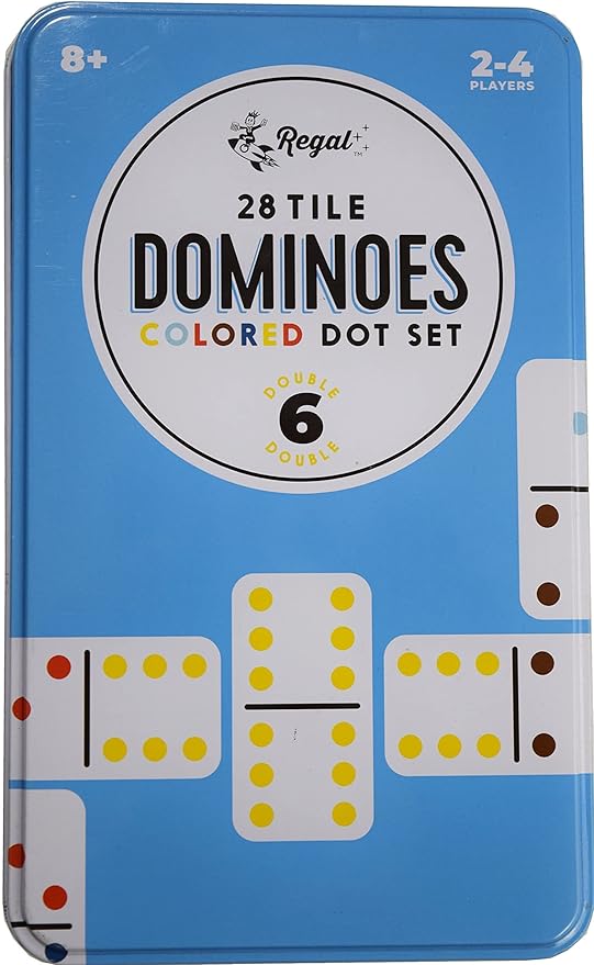 Regal Games Double 6 Dominoes Set for Adults & Kids - Classic Domino Game with 28 Tiles Colored Dots - 2 or 4 Player Games & Ideal for Family Fun Game Night and Travel (Ages 8+)