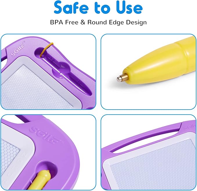 SGILE Magnetic Drawing Board for Kids, Colorful Erasable Doodle Board with Magnet Pen, Painting Sketch Pad with Three Stamps, Travel Toy, Birthday Gift, Educational Learning Toy for Toddlers, Purple