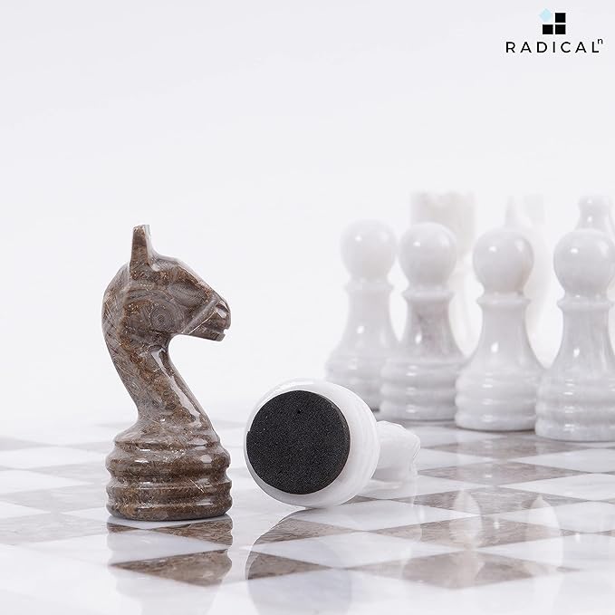 Radicaln Marble Chess Set 12 Inches White and Grey Oceanic Handmade Board Game Chess Sets for Adults - 2 Player Games for Adults - 1 Chess Board & 32 Chess Pieces - Chess Game