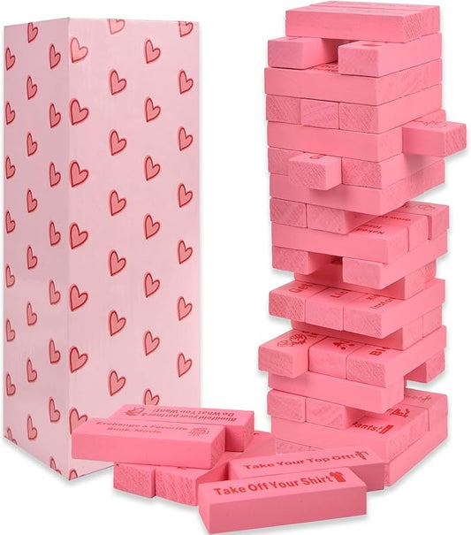 Nerien Couples Games for Adults - 54Pcs Fun Stacking Blocks for Couples, Super Naughty Block Tower Game, Wooden Tumbling Stacking Puzzles Challenge for Him Her