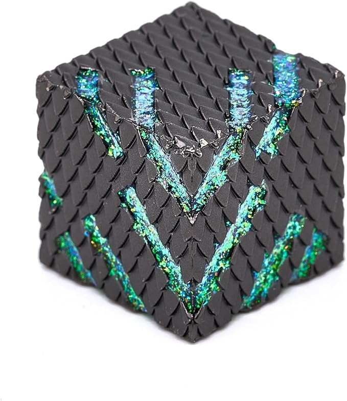 DND Dice Set, HNCCESG 6 Pieces DND Dice with Dragon Scale Design for Dungeons and Dragons Role Playing Game RPG D&D Accessories Gift (Ls-Glitter Green)