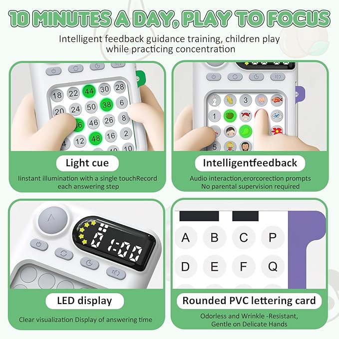 Handheld Game for Kids 6-12, Schulte Grid Focus Trainer, Attention Training Toys, Sensory Fidget Toys, Puzzle Game Machine, Birthday Gifts for 6 7 8 9 Year Old Boys & Girls & Teens