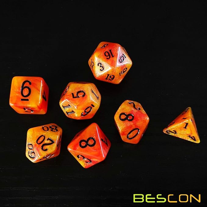 Bescon Magical Stone Dice Set Series, 7pcs Polyhedral RPG Dice Set Aura Stone, Polybag Packing