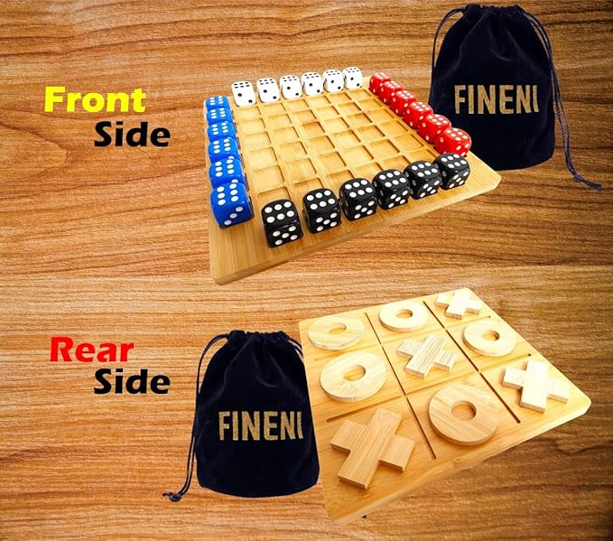 Dice Battle and TicTacToe Dual Sides Board Games, Wooden Coffee Table Games for Adults, 2~4 Player Bar Dice Games, Indoor Tabletop Game & 4 Players Wood Table Top Dice Game (Dual(2~4)/Log)
