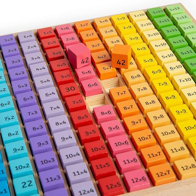 Bigjigs Toys, Multiplication Table Board Game, Wooden Toys, 1-12 Times Tables, Times Table Games for Kids, Number Games, Numbers for Kids, Educational Toys, Montessori Toys, Wooden Tray